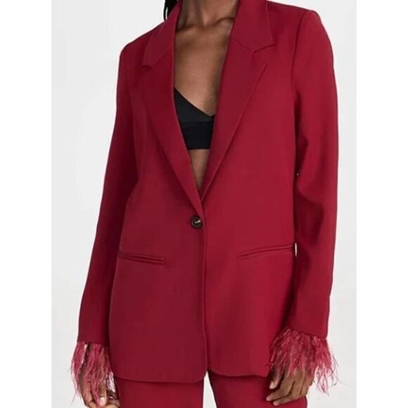 WAYF Romee Red Feather Trim Blazer NWT Sz. XS - Picture 1 of 7